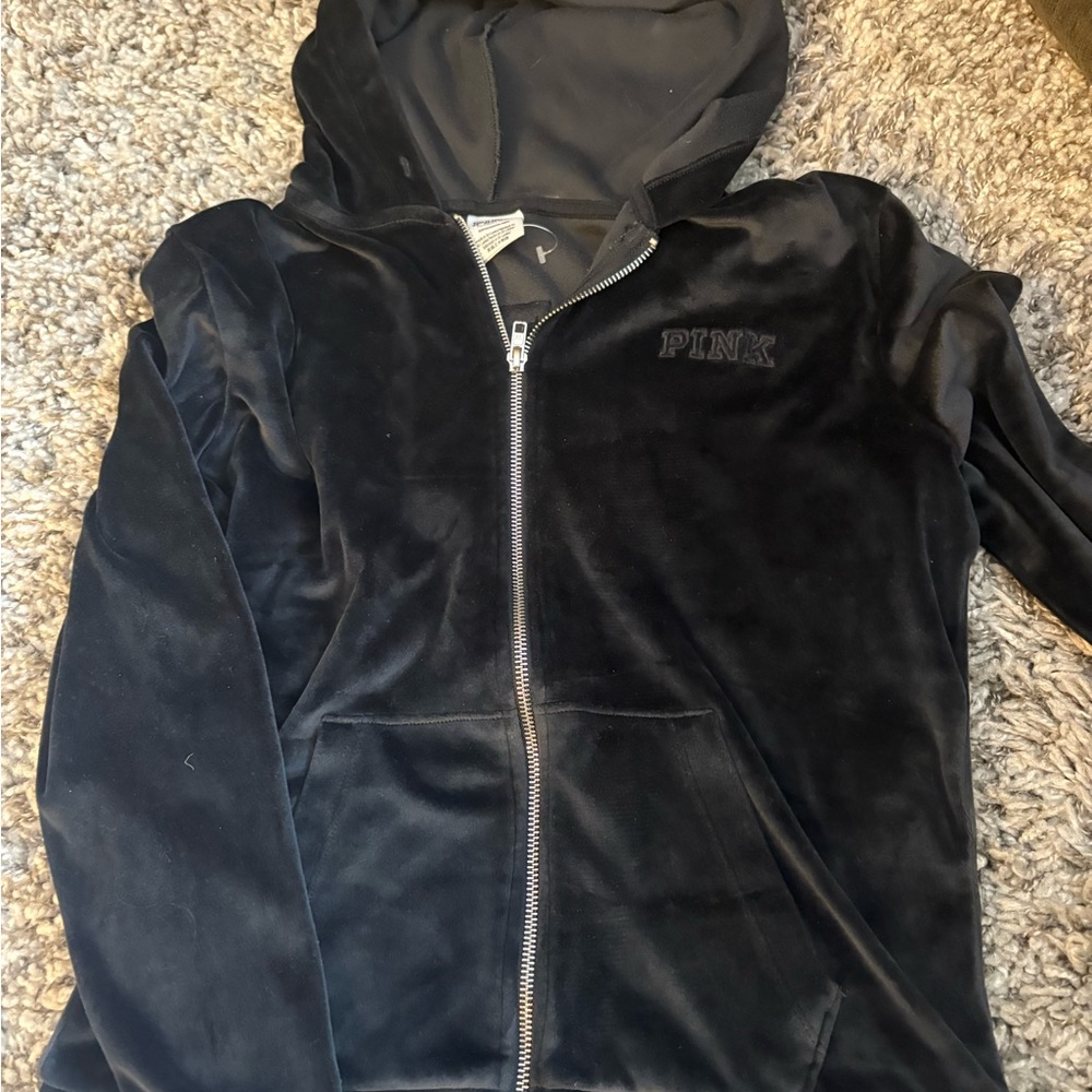 PINK Victoria's Secret Women’s Black Velvet Hoodie
